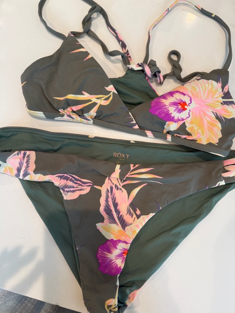 Roxy Olive Floral Bikini Set - Pink & Purple Flowers